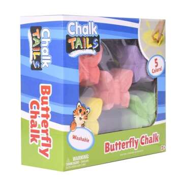 Butterfly Chalk – 5 Pieces of Colorful Sidewalk Chalk | Washable, Non-Toxic For Arts and Crafts | Kids Ages 3+ - Sunny Days Entertainment