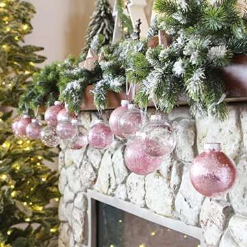 Sea Team 60mm/2.36" Shatterproof Clear Plastic Christmas Tree Ball Ornaments Set, Decorative Hanging Transparent Xmas Baubles with Stuffed Delicate Decorations (30 Counts, Pink)