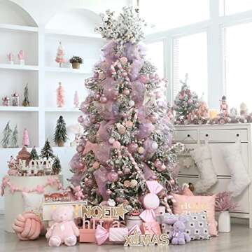 Sea Team 60mm/2.36" Shatterproof Clear Plastic Christmas Tree Ball Ornaments Set, Decorative Hanging Transparent Xmas Baubles with Stuffed Delicate Decorations (30 Counts, Pink)