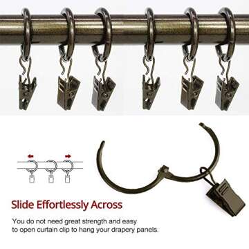 Window Hardware Clip Rings Metal Curtain Rings with Clips 40 Pcs Rustproof Drapery Clip Rings 1.26 Inch Interior Diameter Curtain Rings Hook (Open Loop with Clip)