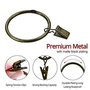 Window Hardware Clip Rings Metal Curtain Rings with Clips 40 Pcs Rustproof Drapery Clip Rings 1.26 Inch Interior Diameter Curtain Rings Hook (Open Loop with Clip)