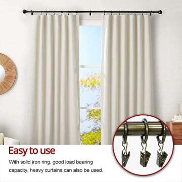 Window Hardware Clip Rings Metal Curtain Rings with Clips 40 Pcs Rustproof Drapery Clip Rings 1.26 Inch Interior Diameter Curtain Rings Hook (Open Loop with Clip)