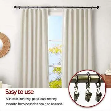 Window Hardware Clip Rings Metal Curtain Rings with Clips 40 Pcs Rustproof Drapery Clip Rings 1.26 Inch Interior Diameter Curtain Rings Hook (Open Loop with Clip)