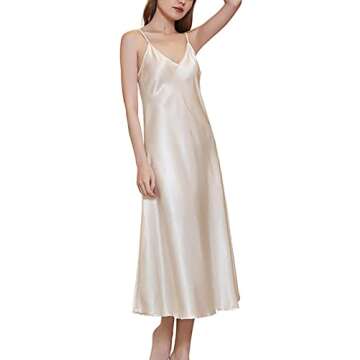 Gulposa Womens Satin Nightgown Silk Slip Dress Sleepwear Sexy V Neck Negligee Lingerie Long Nightwear