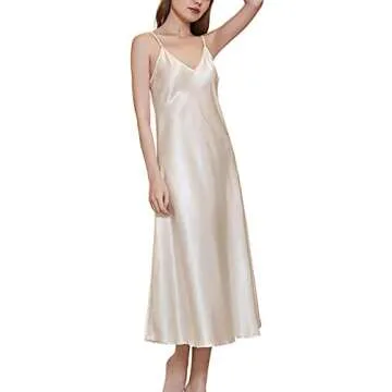 Gulposa Womens Satin Nightgown Silk Slip Dress Sleepwear Sexy V Neck Negligee Lingerie Long Nightwear