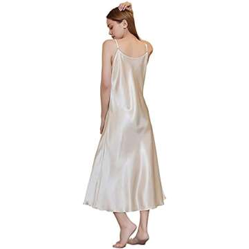 Gulposa Womens Satin Nightgown Silk Slip Dress Sleepwear Sexy V Neck Negligee Lingerie Long Nightwear