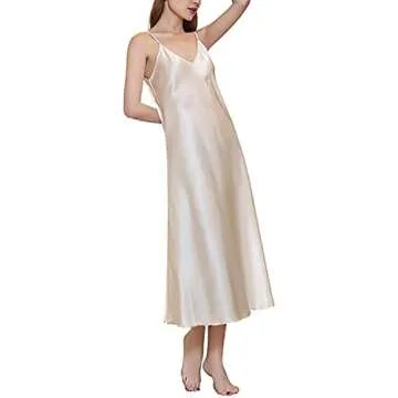 Gulposa Womens Satin Nightgown Silk Slip Dress Sleepwear Sexy V Neck Negligee Lingerie Long Nightwear