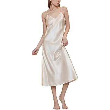 Gulposa Womens Satin Nightgown Silk Slip Dress Sleepwear Sexy V Neck Negligee Lingerie Long Nightwear