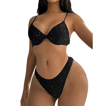 Stylish WDIRARA Glitter High Cut Bikini Set for Women