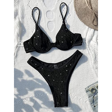 Stylish WDIRARA Glitter High Cut Bikini Set for Women