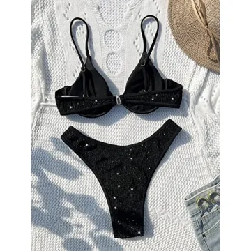 Stylish WDIRARA Glitter High Cut Bikini Set for Women