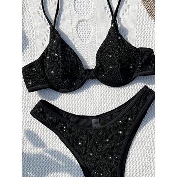 Stylish WDIRARA Glitter High Cut Bikini Set for Women