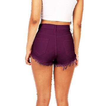 Vibrant Women's Juniors Denim High Waist Cutoff Shorts - Fashionable Summer Style in Burgundy