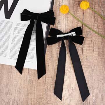 2PCS Velvet Hair Bows Black Hair Ribbon Clips Big Fall Alligator Clips Hair Accessories for Women Girls Toddlers Kids Baby