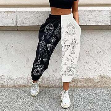 Amuver Women's Boho Hippie Harem Pants High Smocked Waist Printed Patchwork Sweatpants Yoga 90S Goth...