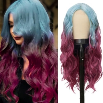 Siudus Long Blue Purple Wig for Cosplay and Halloween