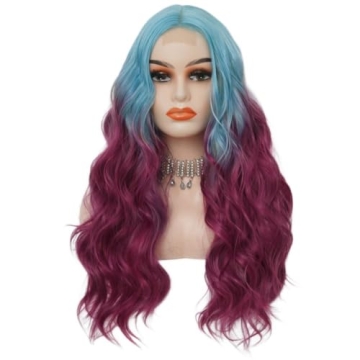 Siudus Long Blue Purple Wig for Cosplay and Halloween