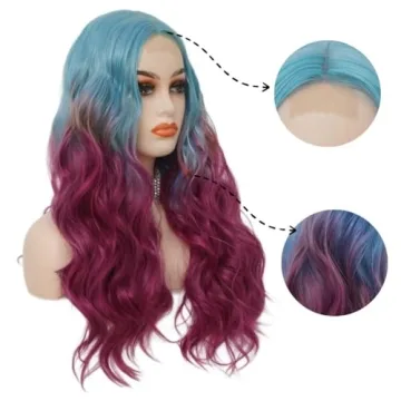 Siudus Long Blue Purple Wig for Cosplay and Halloween