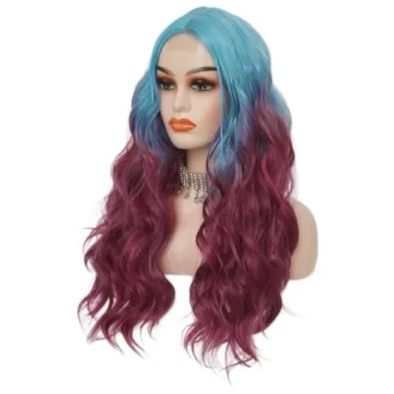 Siudus Long Blue Purple Wig for Cosplay and Halloween