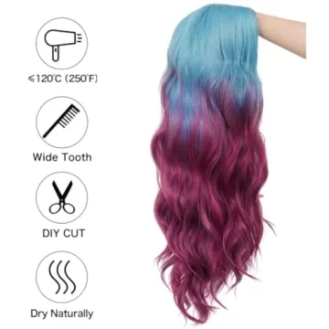 Siudus Long Blue Purple Wig for Cosplay and Halloween