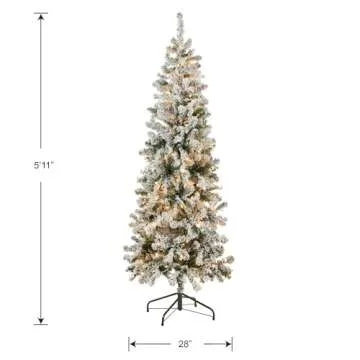 National Tree Company First Traditions Pre-Lit Acacia Flocked Tree Medium Christmas Tree, Clear Incandescent Lights, Plug in, 6 ft