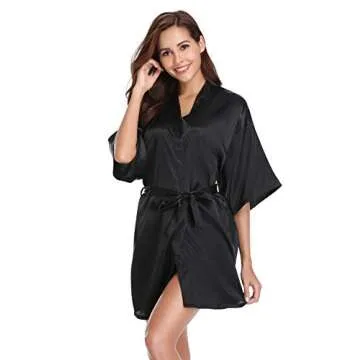 Vlazom Women's Satin Kimono Robe for Brides and Parties