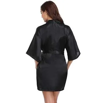 Vlazom Women's Satin Kimono Robe for Brides and Parties
