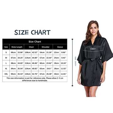 Vlazom Women's Kimono Robes Short Satin Silk Bridal Party Robe with Oblique V-Neck Black