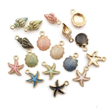 30pcs Assorted Gold Plated Enamel Ocean Starfish Conch Shell Charm Pendant for DIY Jewelry Making Ne...