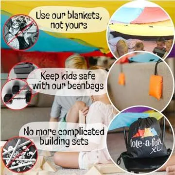 Tote a Fort Original XL Blanket Fort Building Kit - Portable Playhouse Play Tent Fort - Indoor & Outdoor Toy Set for Ages 4-12+ - STEM Toy - 4 Blanket Set