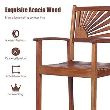 COSTWAY Bar Stools Set of 2, Outdoor Acacia Wood Bar Chairs with Sunflower Backrest, Curved Armrests & Breathable Seat, Ideal for Balcony, Sunroom, Patio, Easy Assembly
