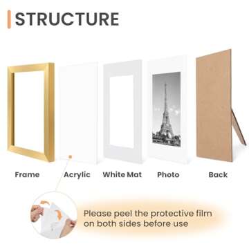 upsimples 8.5x11 Picture Frame Set of 10, Display Pictures 6x8 with Mat or 8.5x11 Without, Multi Photo Frames Collage for Wall or Tabletop Display, Gold