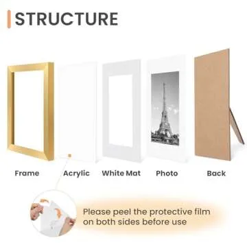 upsimples 8.5x11 Picture Frame Set of 10, Display Pictures 6x8 with Mat or 8.5x11 Without, Multi Photo Frames Collage for Wall or Tabletop Display, Gold