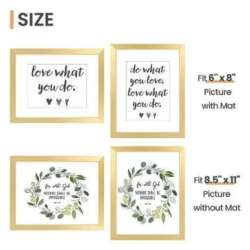 upsimples 8.5x11 Picture Frame Set of 10, Display Pictures 6x8 with Mat or 8.5x11 Without, Multi Photo Frames Collage for Wall or Tabletop Display, Gold