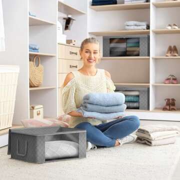 Sorbus Medium Clothes Storage Bags - Foldable Blanket Storage Bins for Organizing Bedroom, Closet, C...