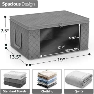 Sorbus Medium Clothes Storage Bags - Foldable Blanket Storage Bins for Organizing Bedroom, Closet, Clothing, Comforter, Organization with Clear Window, Lids and Carry Handles - Set of 3