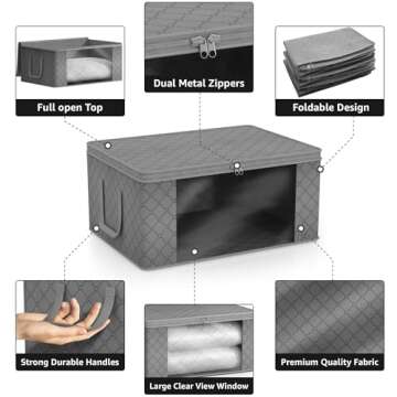 Sorbus Medium Clothes Storage Bags - Foldable Blanket Storage Bins for Organizing Bedroom, Closet, Clothing, Comforter, Organization with Clear Window, Lids and Carry Handles - Set of 3