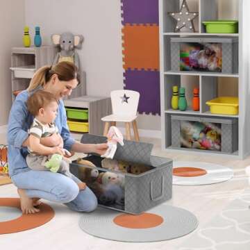 Sorbus Medium Clothes Storage Bags - Foldable Blanket Storage Bins for Organizing Bedroom, Closet, Clothing, Comforter, Organization with Clear Window, Lids and Carry Handles - Set of 3