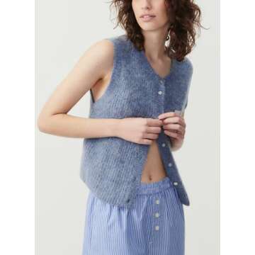 Women Y2K Knit Vest Vintage Casual Sleeveless Button Down Knitted Basic Tank Tops Sweater Top Blouse...