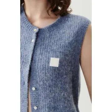 Women Y2K Knit Vest Vintage Casual Sleeveless Button Down Knitted Basic Tank Tops Sweater Top Blouse Streetwear (Light Blue, S)