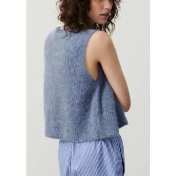 Women Y2K Knit Vest Vintage Casual Sleeveless Button Down Knitted Basic Tank Tops Sweater Top Blouse Streetwear (Light Blue, S)