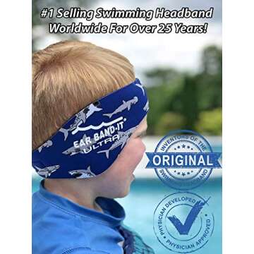 EAR BAND-IT Ultra Swimming Headband - Best Swimmer's Headband - Keep Water Out, Hold Earplugs in - Doctor Recommended - Secure Ear Plugs - Invented by ENT Physician - Medium (See Size Chart)