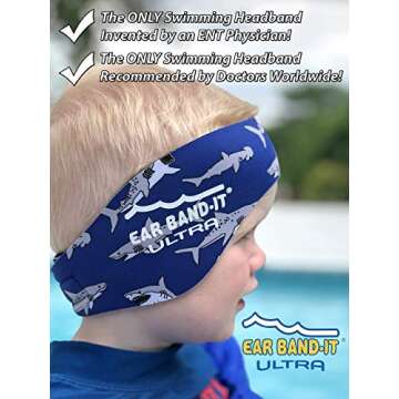 EAR BAND-IT Ultra Swimming Headband - Best Swimmer's Headband - Keep Water Out, Hold Earplugs in - Doctor Recommended - Secure Ear Plugs - Invented by ENT Physician - Medium (See Size Chart)
