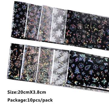 10 Sheets Christmas Nail Foil Transfer Sticker, Kissbuty Holographic Christmas Symbols Nail Art Stickers Tips Wraps Foil Transfer Adhesive Glitters Acrylic DIY Xmas Nail Decoration