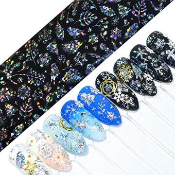 10 Sheets Christmas Nail Foil Transfer Sticker, Kissbuty Holographic Christmas Symbols Nail Art Stickers Tips Wraps Foil Transfer Adhesive Glitters Acrylic DIY Xmas Nail Decoration