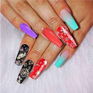 10 Sheets Christmas Nail Foil Transfer Sticker, Kissbuty Holographic Christmas Symbols Nail Art Stickers Tips Wraps Foil Transfer Adhesive Glitters Acrylic DIY Xmas Nail Decoration