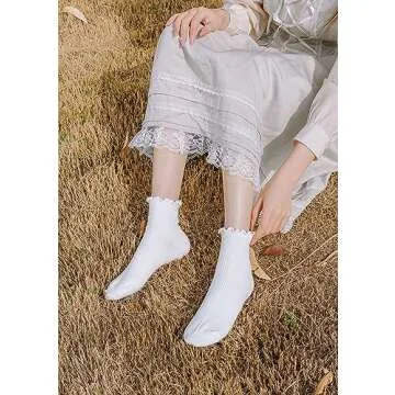 SRYL Women Ankle Socks Ruffle Turn-Cuff,Low Cut Socks Knit Cotton Lettuce Dress Socks (White-3 Pairs,low Cut)