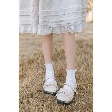 SRYL Women Ankle Socks Ruffle Turn-Cuff,Low Cut Socks Knit Cotton Lettuce Dress Socks (White-3 Pairs,low Cut)