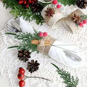 Uieke 30 PCS Artificial Pine Leaves Branches 13.7’’ Christmas Tree Picks Pine Needle Sprigs Fake Faux Plants for Home DIY Garland Wreath Crafts Xmas Tree Decor