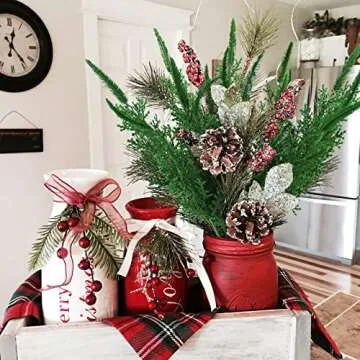 Uieke 30 PCS Artificial Pine Leaves Branches 13.7’’ Christmas Tree Picks Pine Needle Sprigs Fake Faux Plants for Home DIY Garland Wreath Crafts Xmas Tree Decor